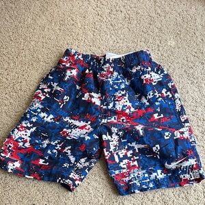 Nike Red, White & Blue Pixel Print Swim Shorts